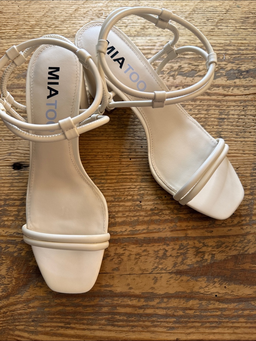 MIA Women’s Cream Strappy Square-Toe Sandals with Ankle Wrap